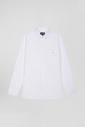 Regular plain white piqué cotton shirt