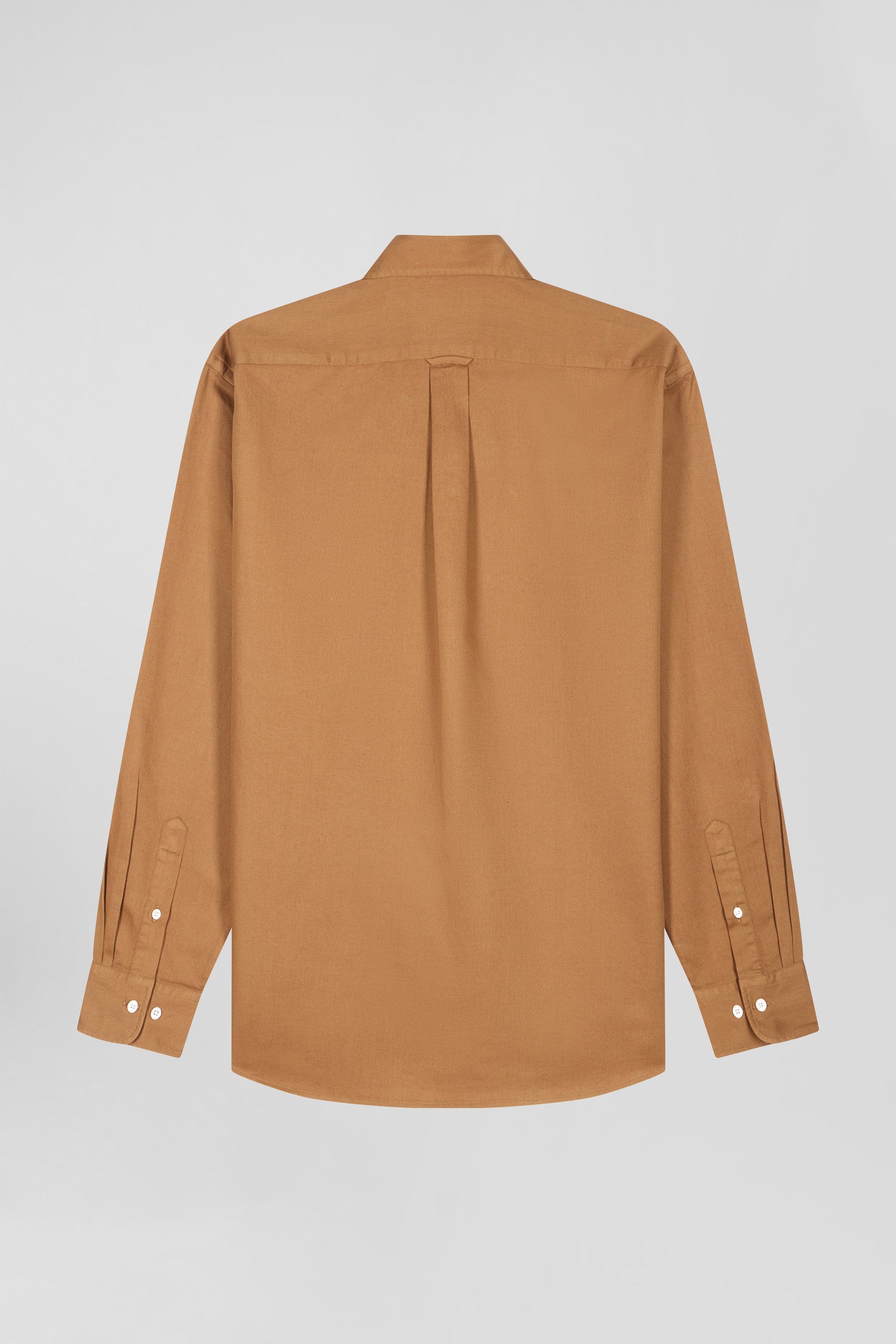 Regular plain camel piqué cotton shirt