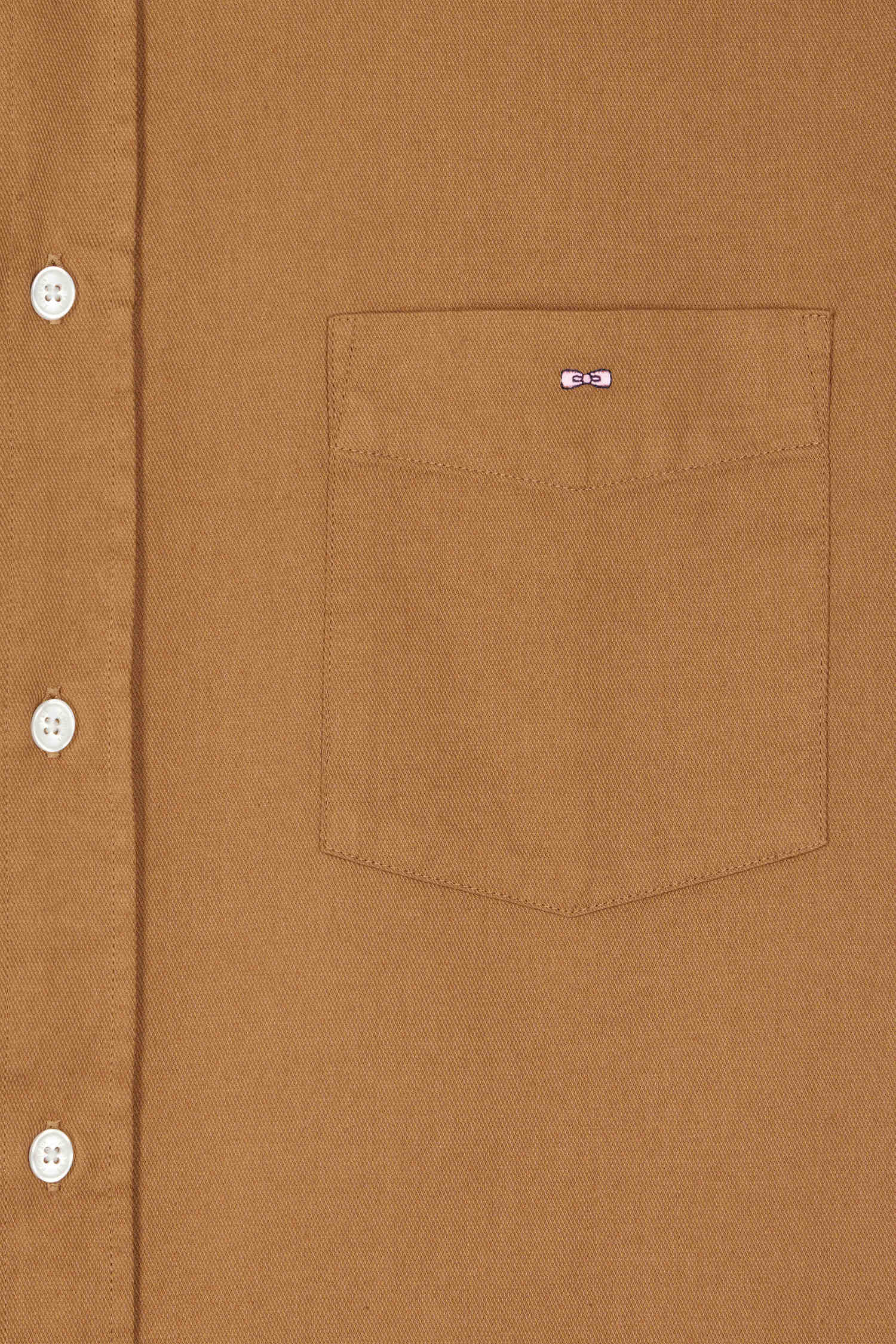 Regular plain camel piqué cotton shirt