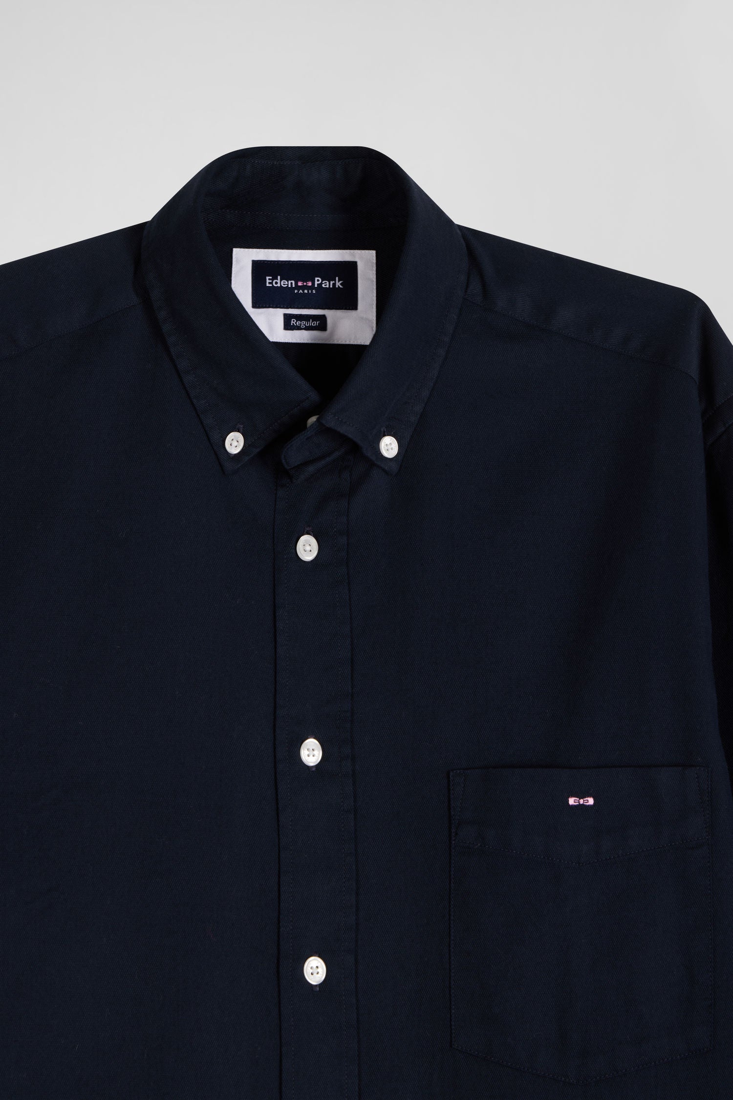 Regular plain navy blue piqué cotton shirt