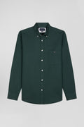 Regular plain green piqué cotton shirt