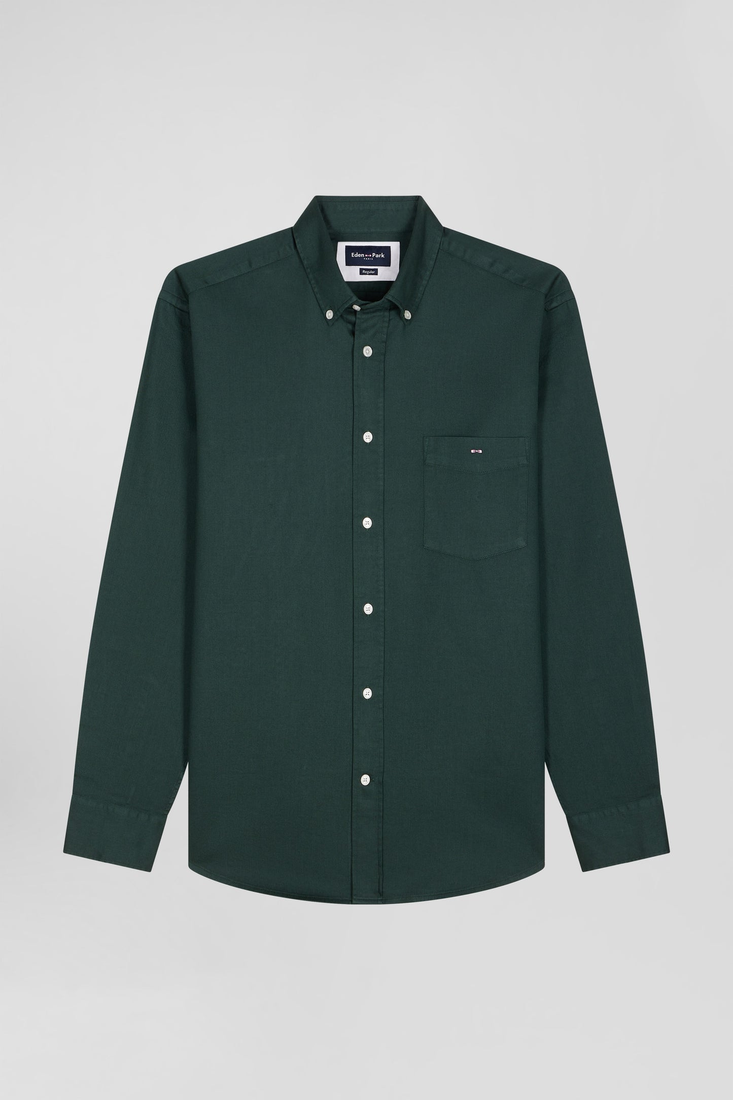 Regular plain green piqué cotton shirt