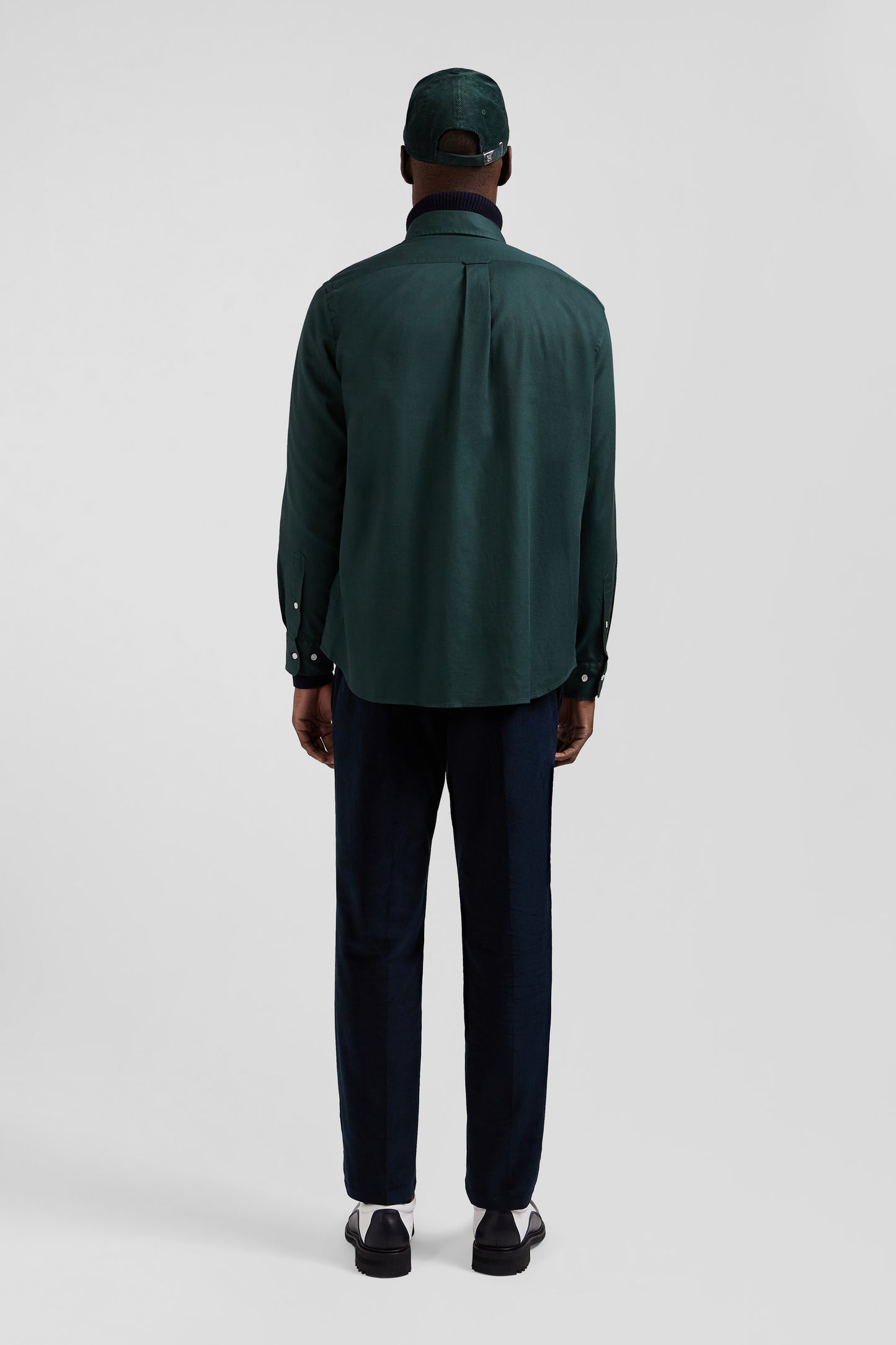 Regular plain green piqué cotton shirt