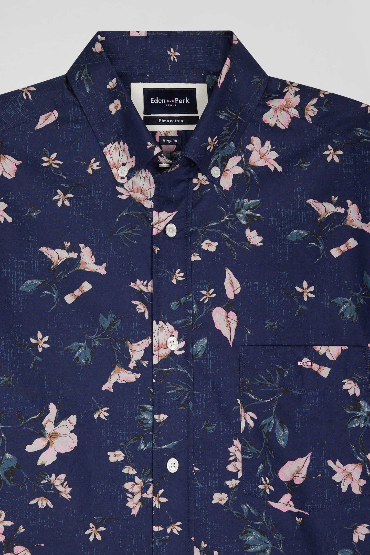 Chemise en popeline de coton Pima marine imprimé floral coupe Regular