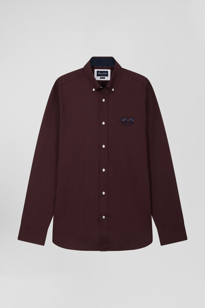 Chemise en coton Oxford bordeaux nœud papillon cerclé coupe Regular