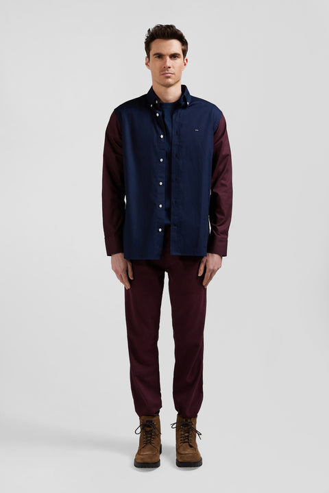 Regular navy and brown bicolour oxford cotton shirt - Image 1