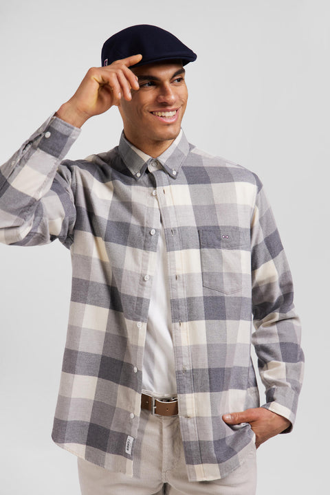 Regular mottled grey checked cotton shirt - Image 3