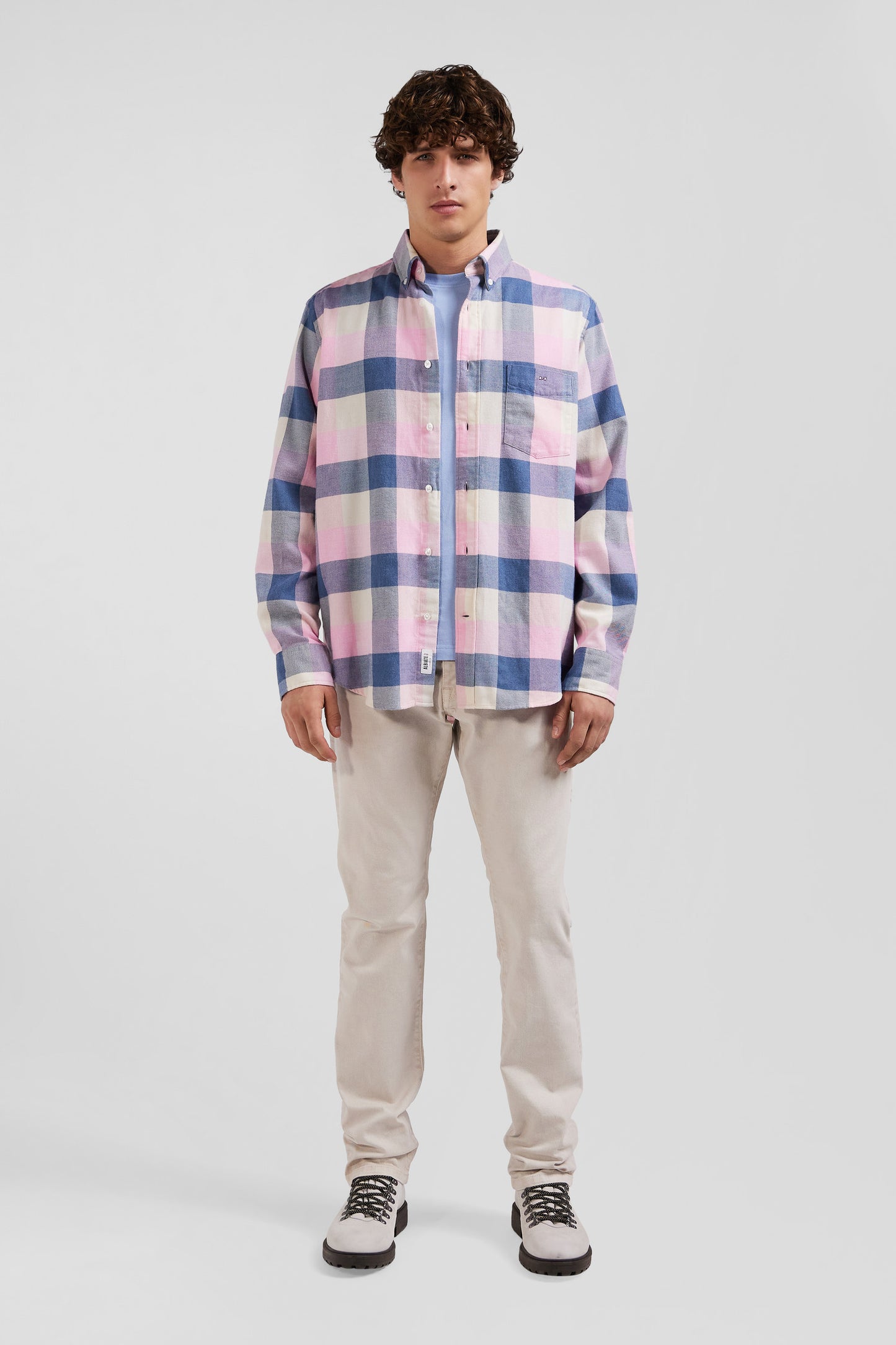 Regular pink checked cotton shirt