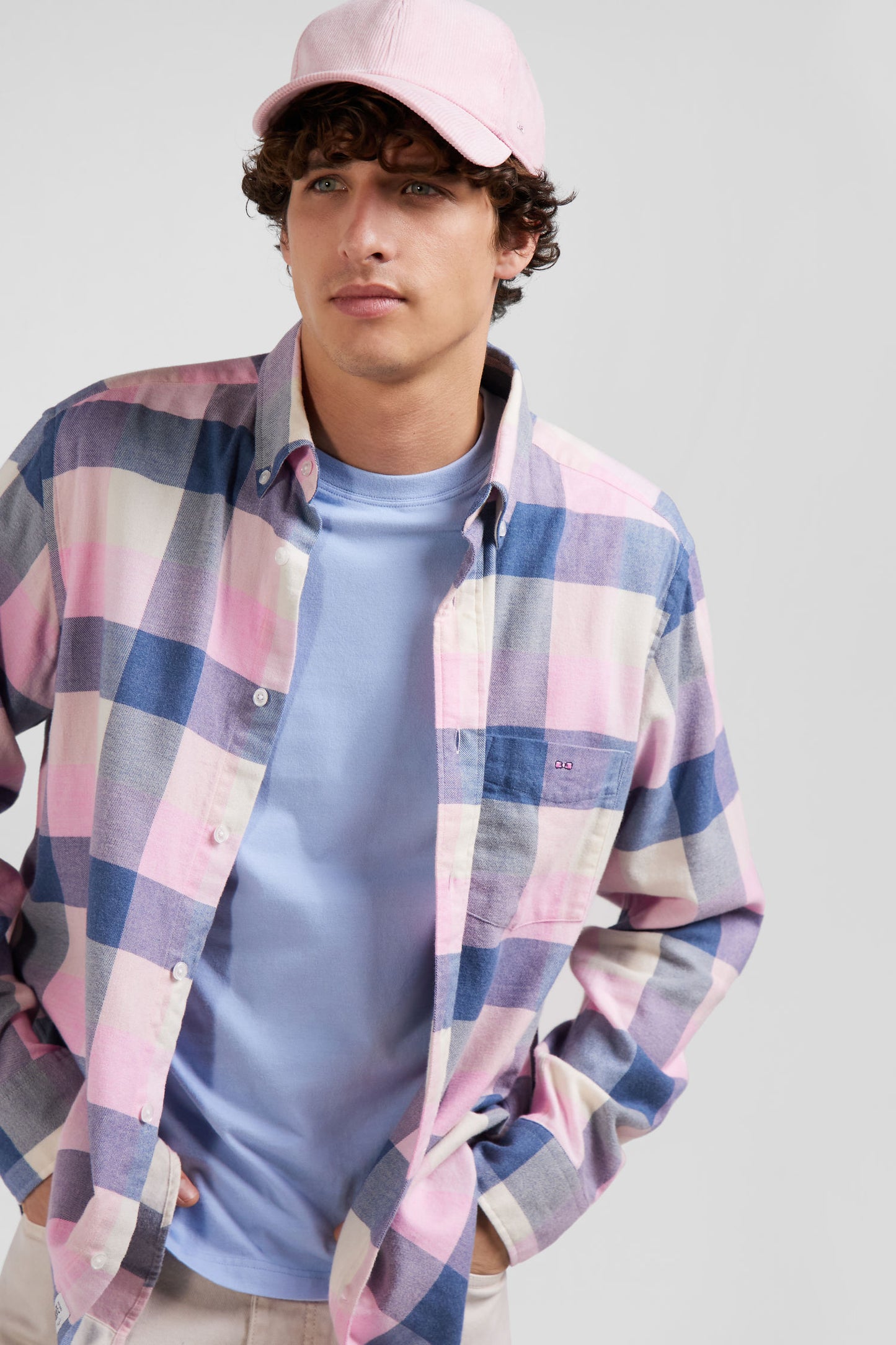 Regular pink checked cotton shirt