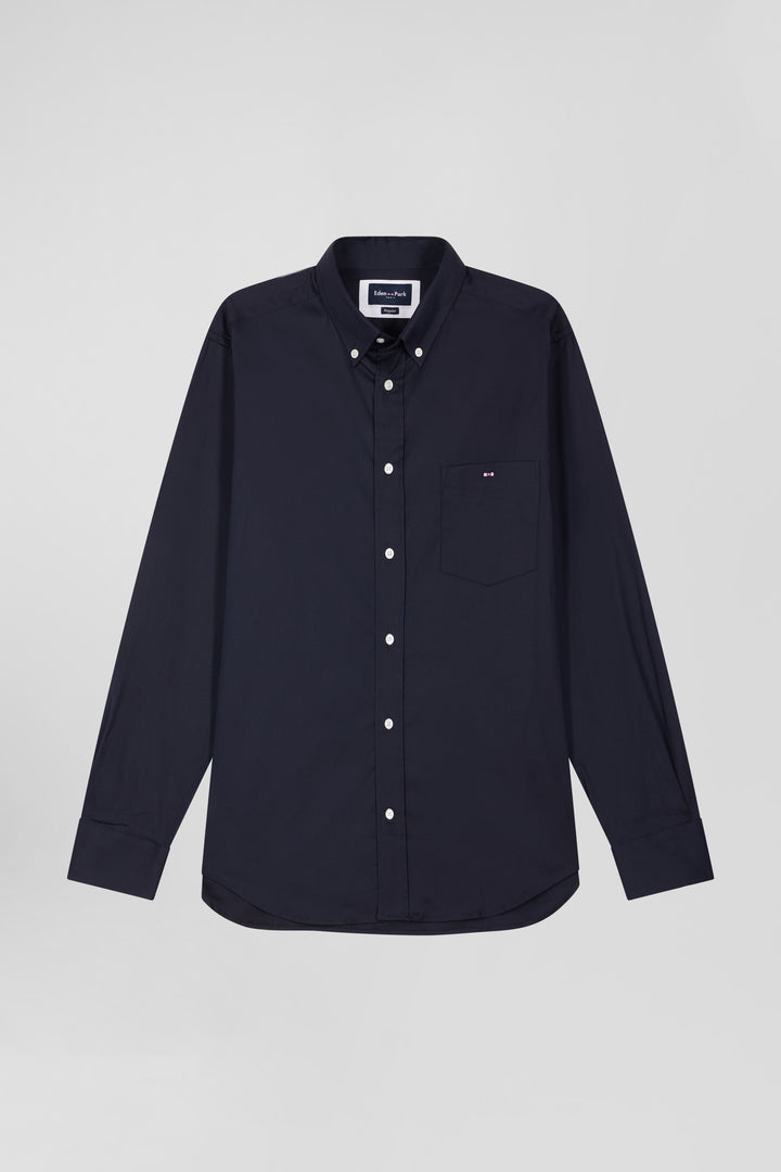 Chemise unie bleu marine en coton stretch mélangé coupe Regular