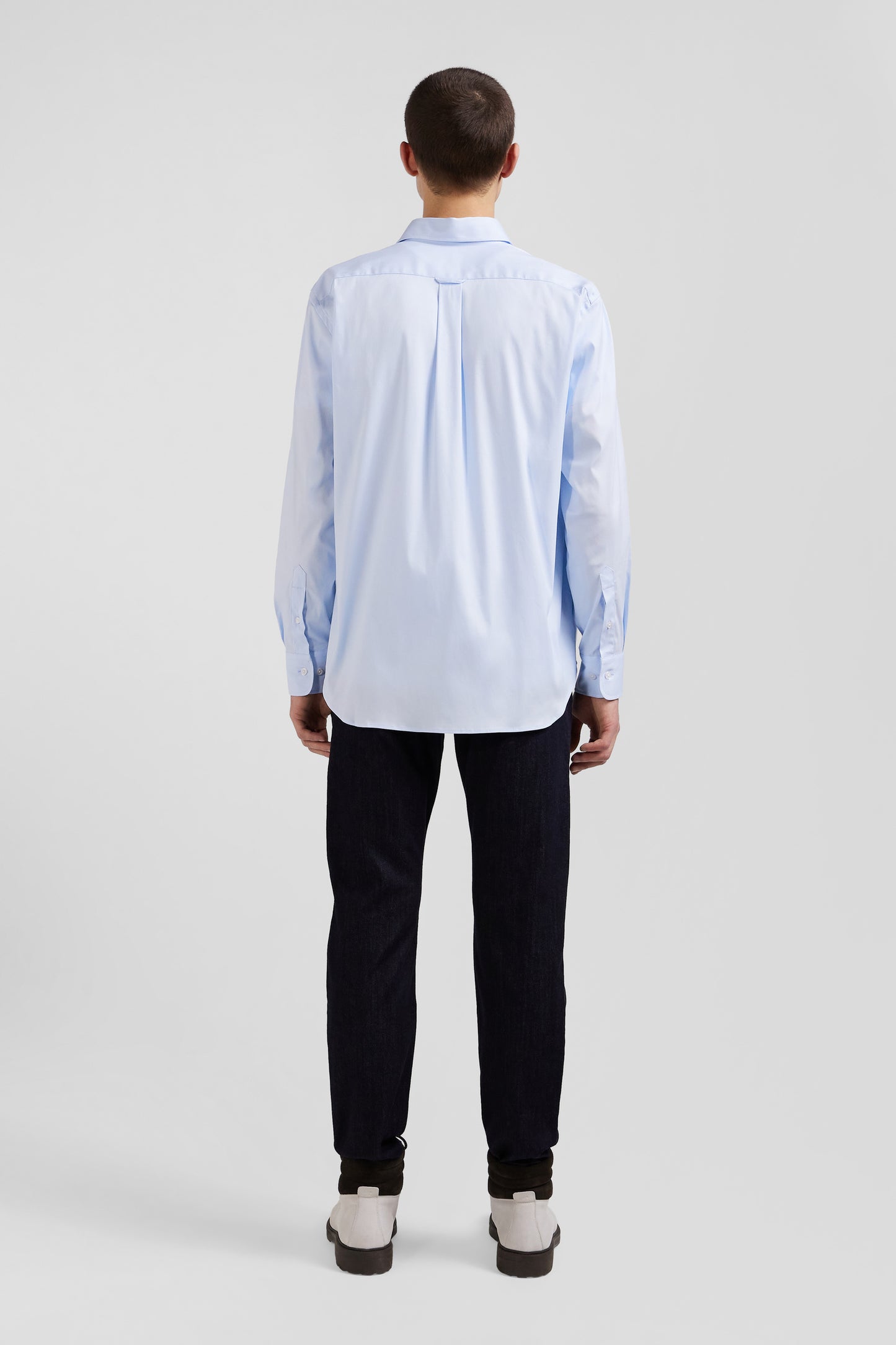 Regular plain sky blue mixed stretch cotton shirt