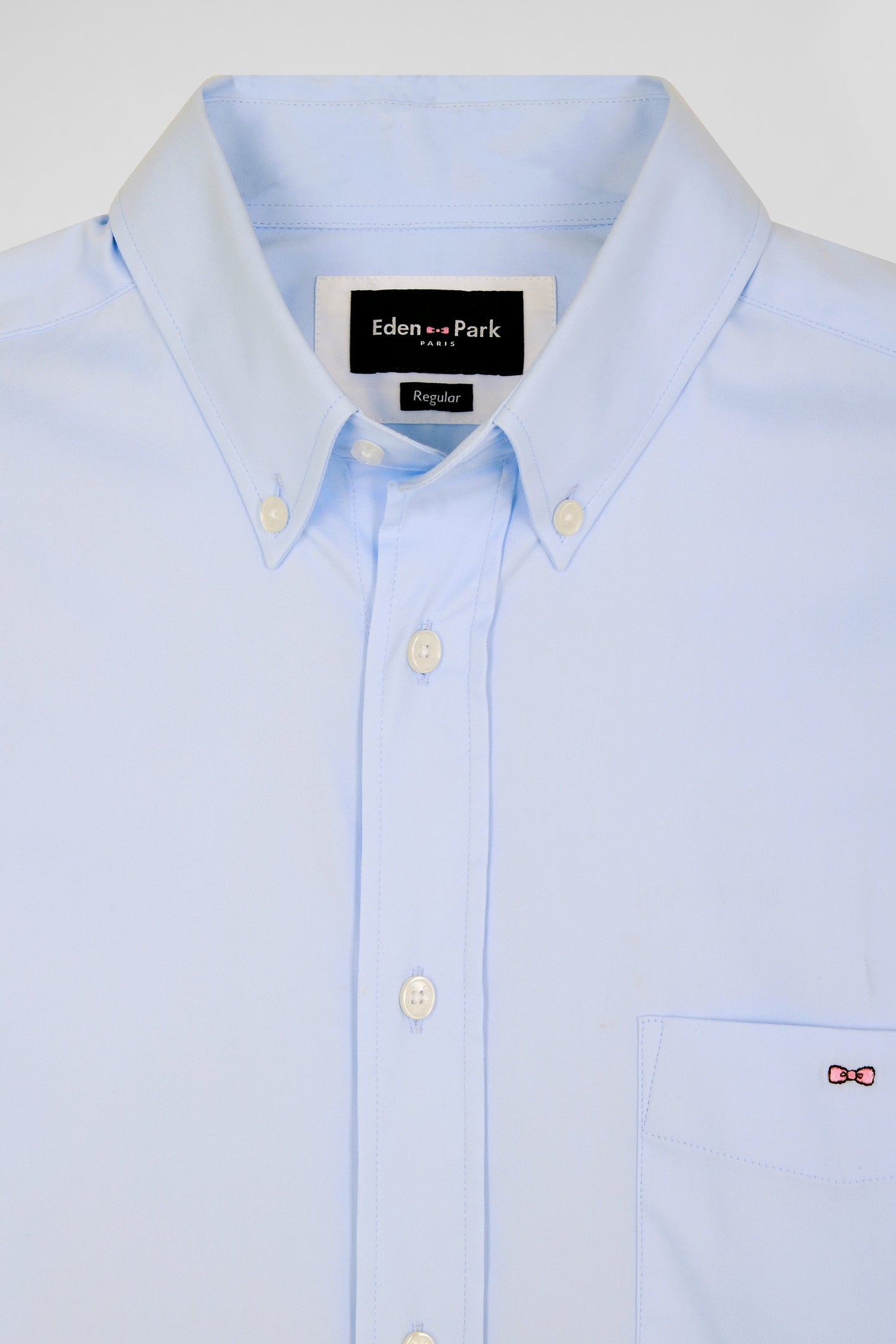 Regular plain sky blue mixed stretch cotton shirt