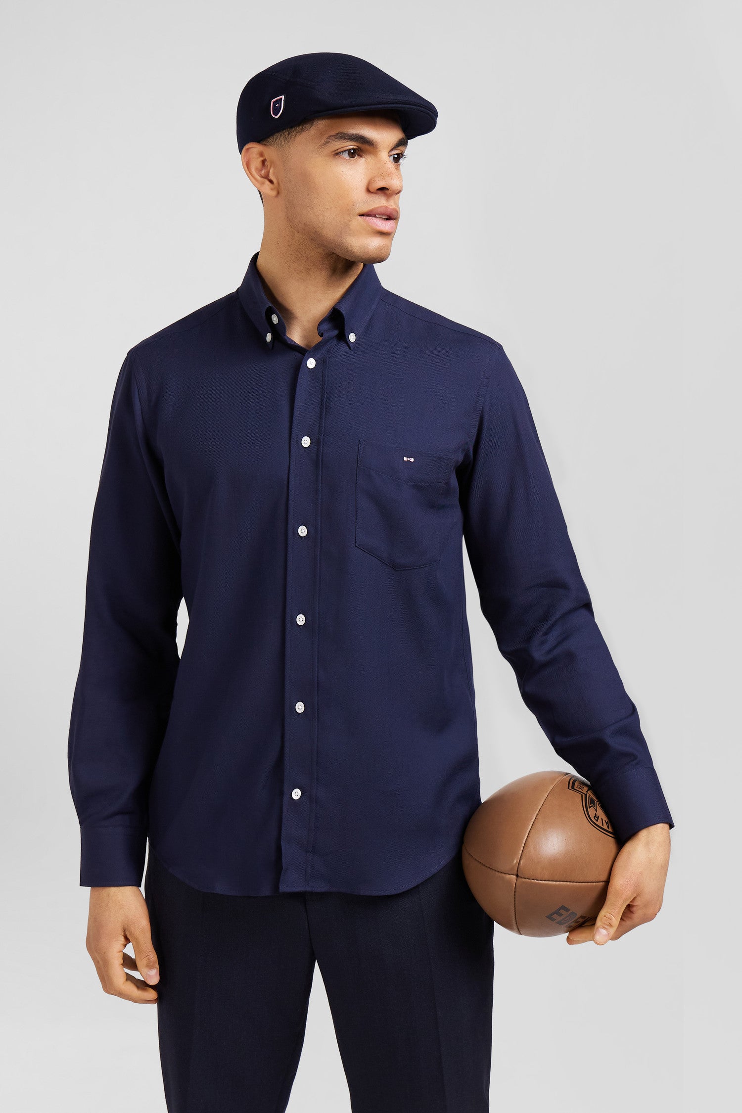 Chemise en twill de coton et cachemire indigo coupe Regular