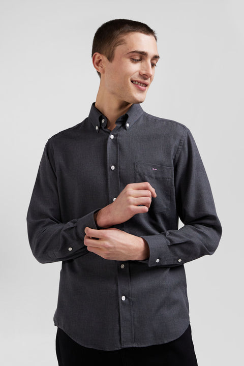 Regular anthracite grey cotton and cashmere twill shirt - Image 3
