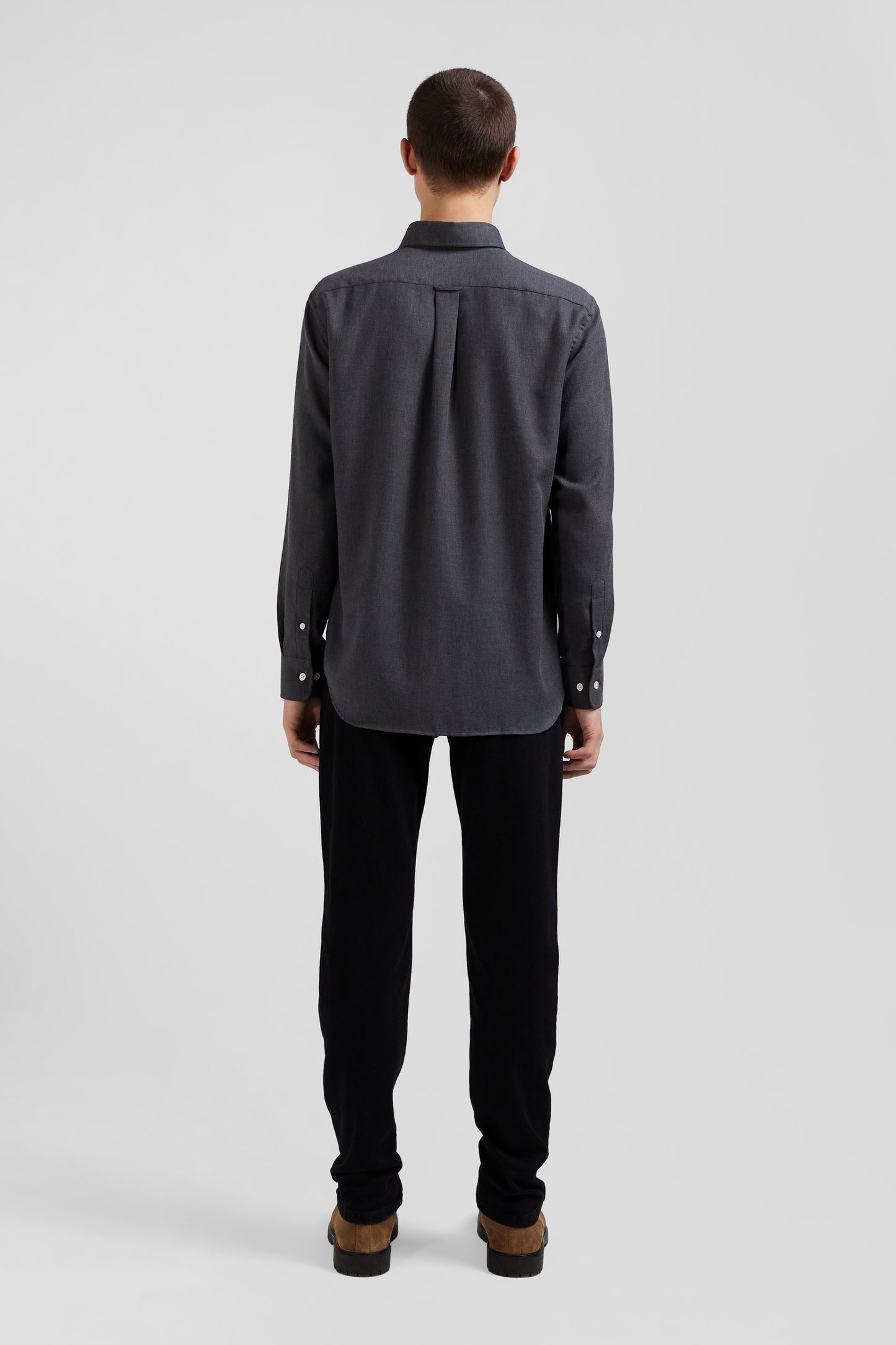 Regular anthracite grey cotton and cashmere twill shirt