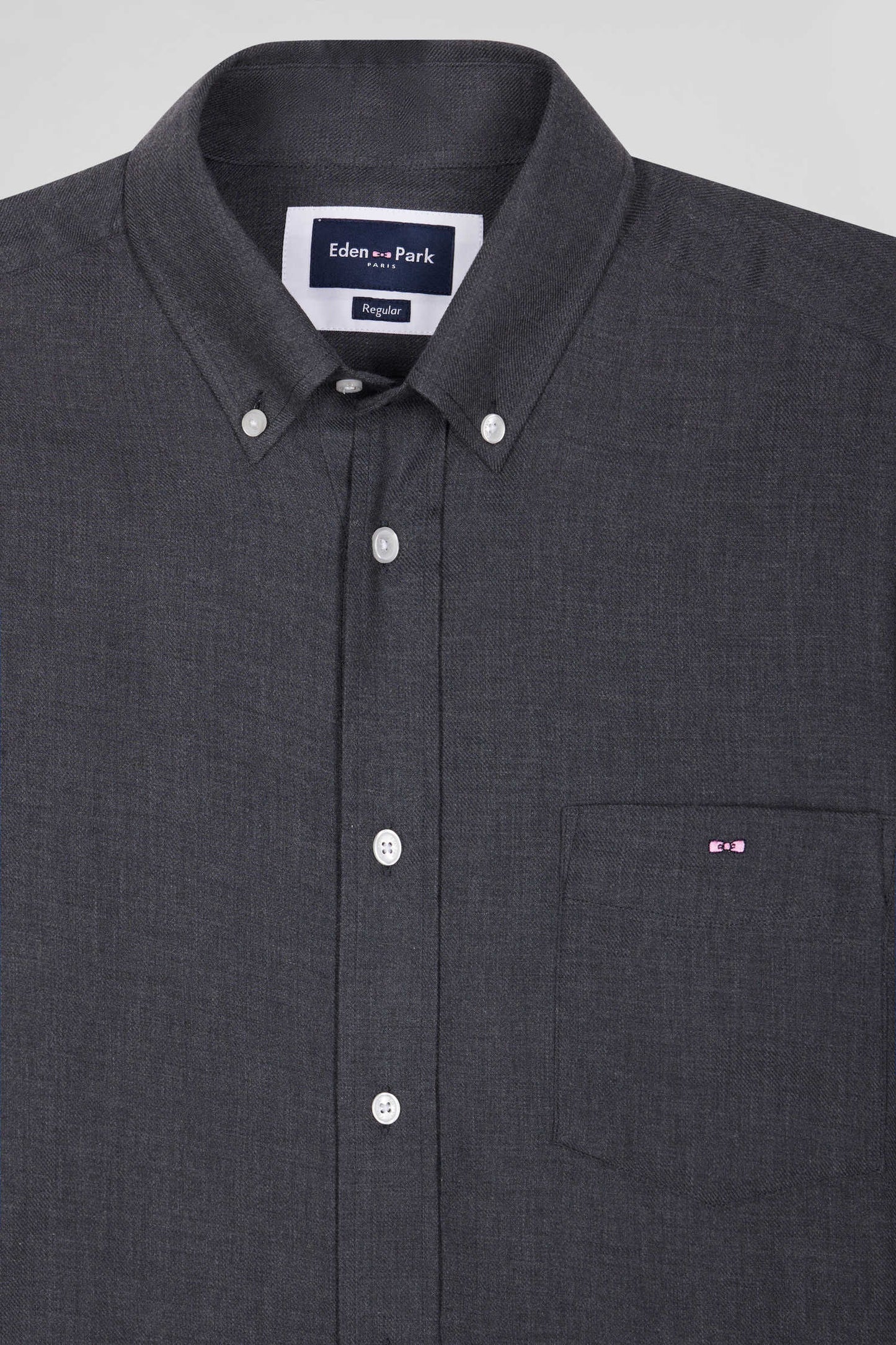 Regular anthracite grey cotton and cashmere twill shirt