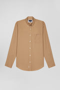 Chemise en twill de coton et cachemire camel coupe Regular