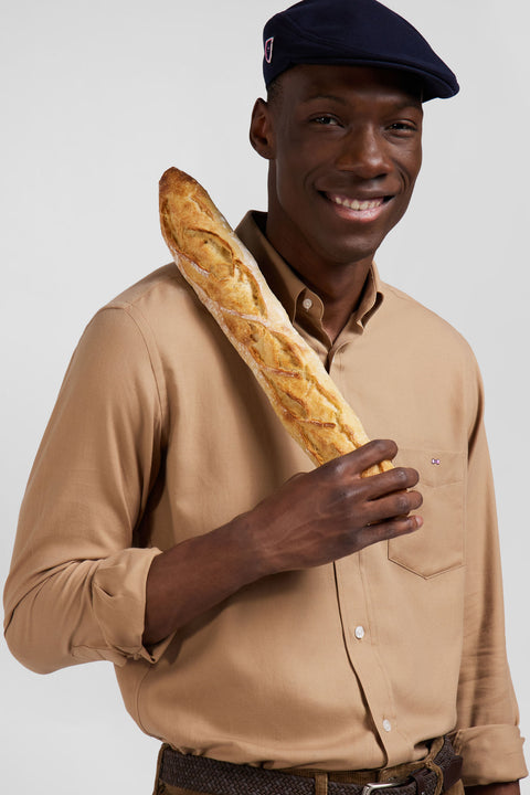 Regular camel cotton and cashmere twill shirt - Image 3