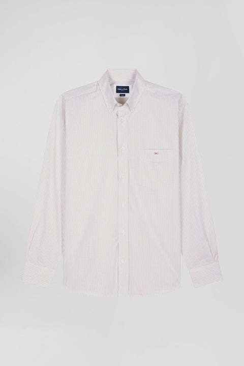 Regular Beige striped cotton jacquard shirt - Image 2