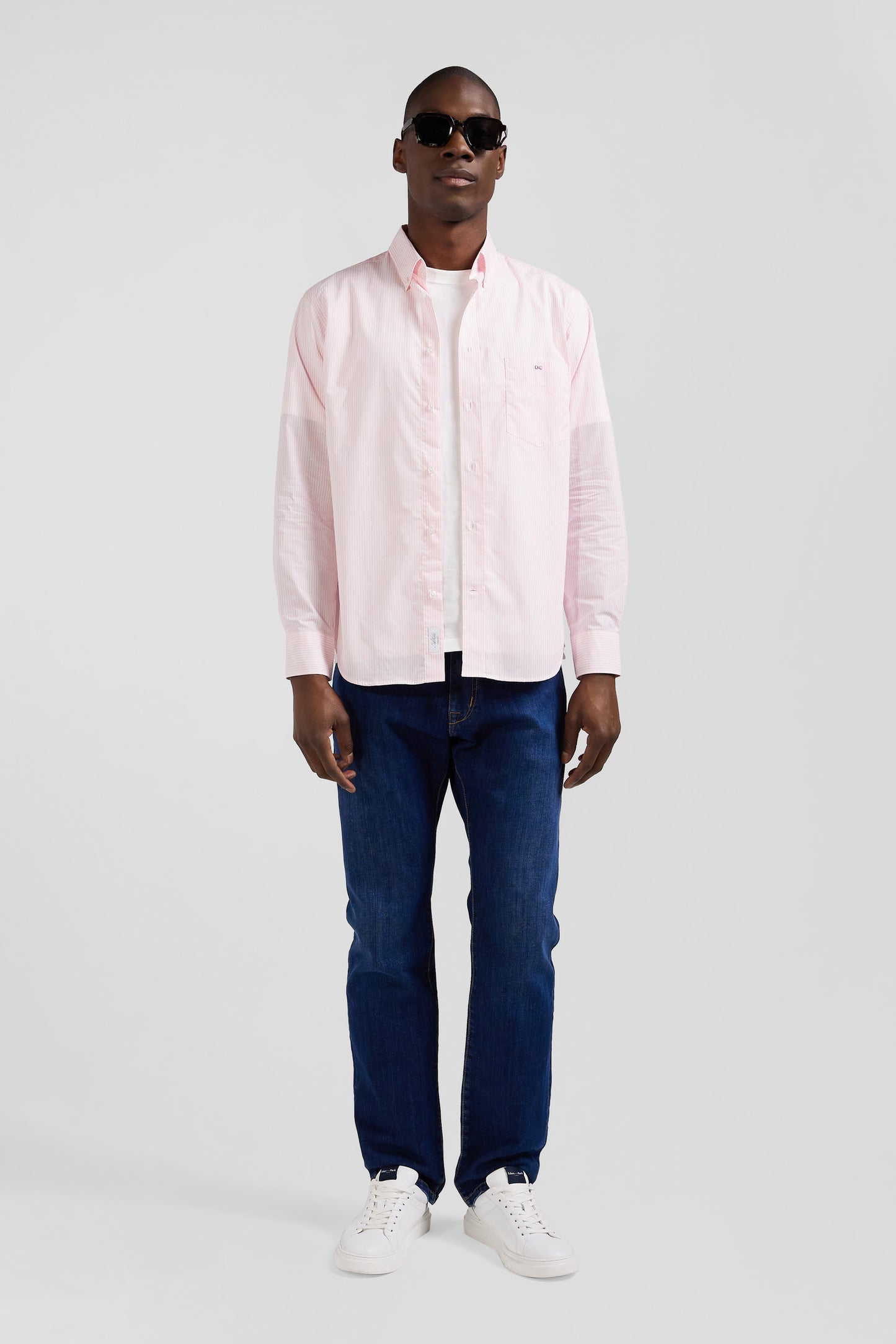 Regular pink striped cotton jacquard shirt