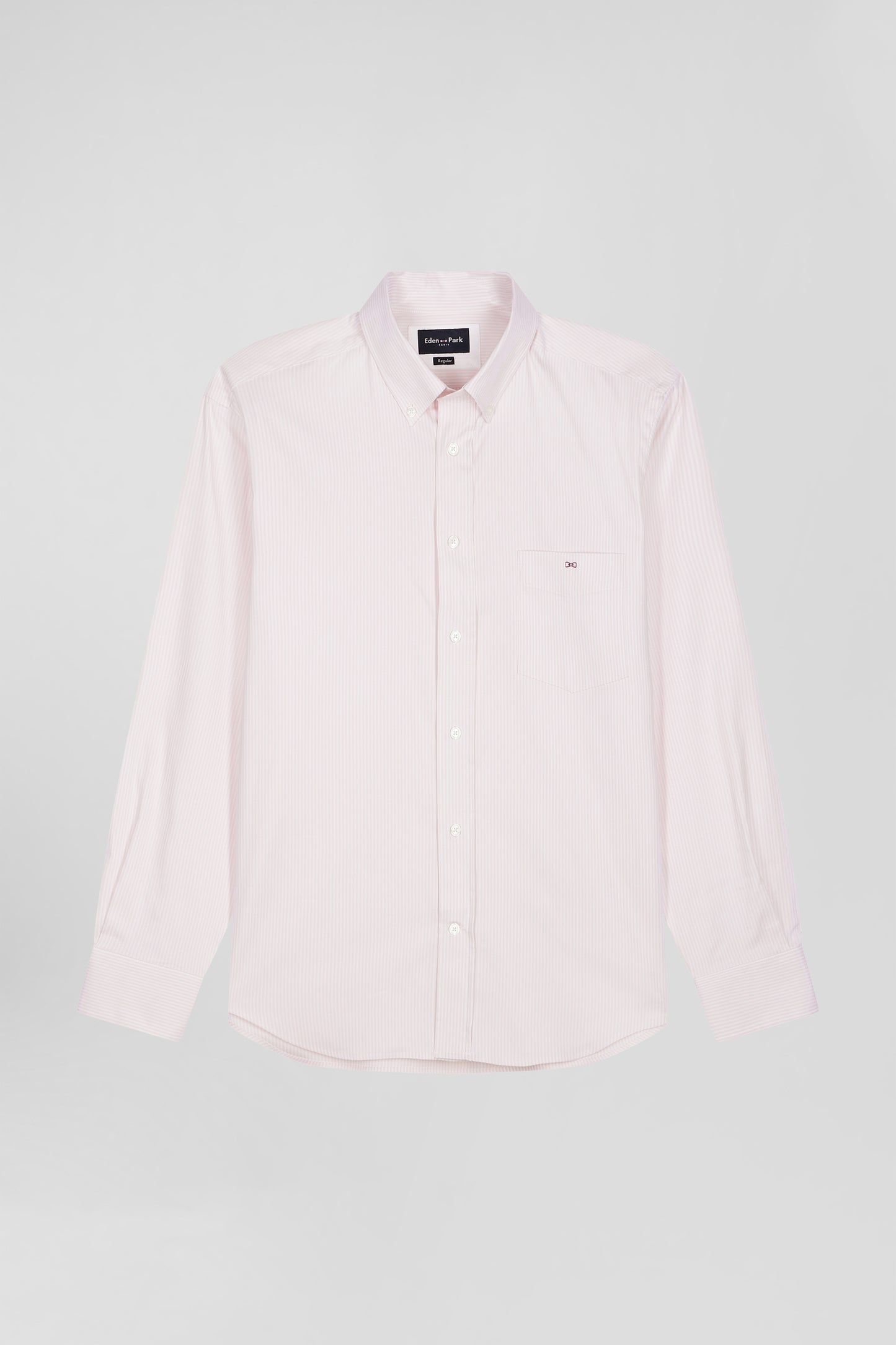 Regular pink cotton poplin shirt with baton stripes