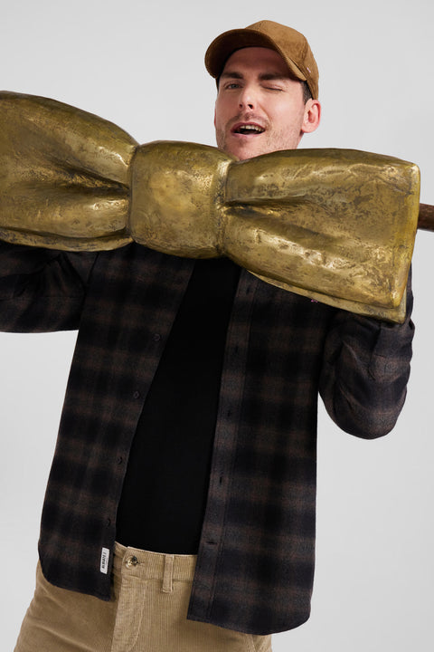 Regular black coton flannel checked shirt - Image 3