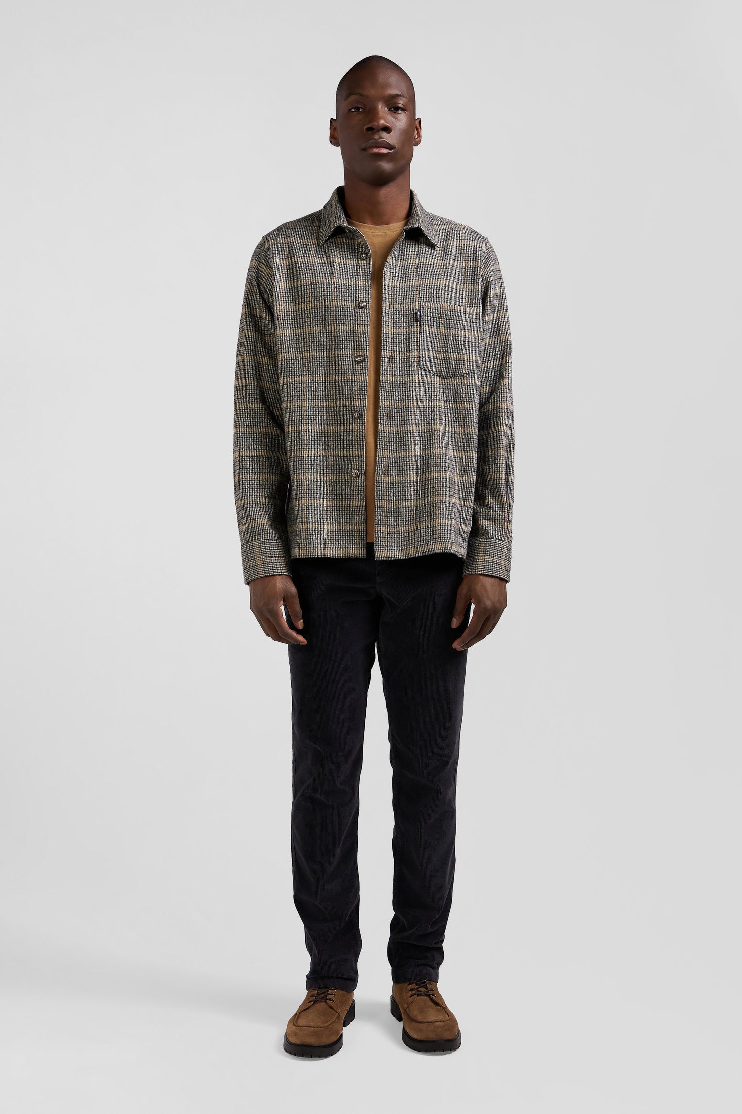 Regular grey checked wool and cotton overshirt