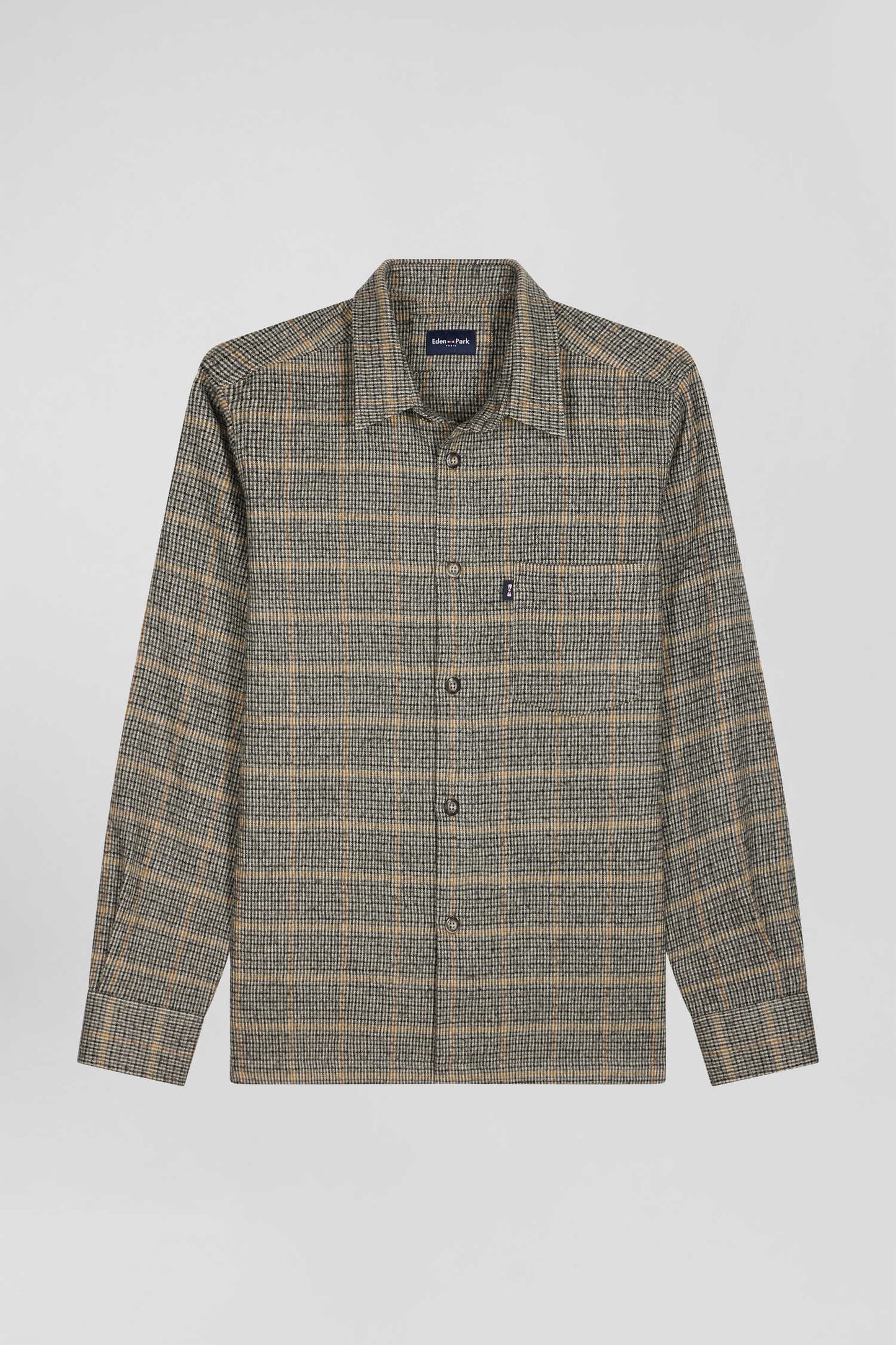 Regular grey checked wool and cotton overshirt