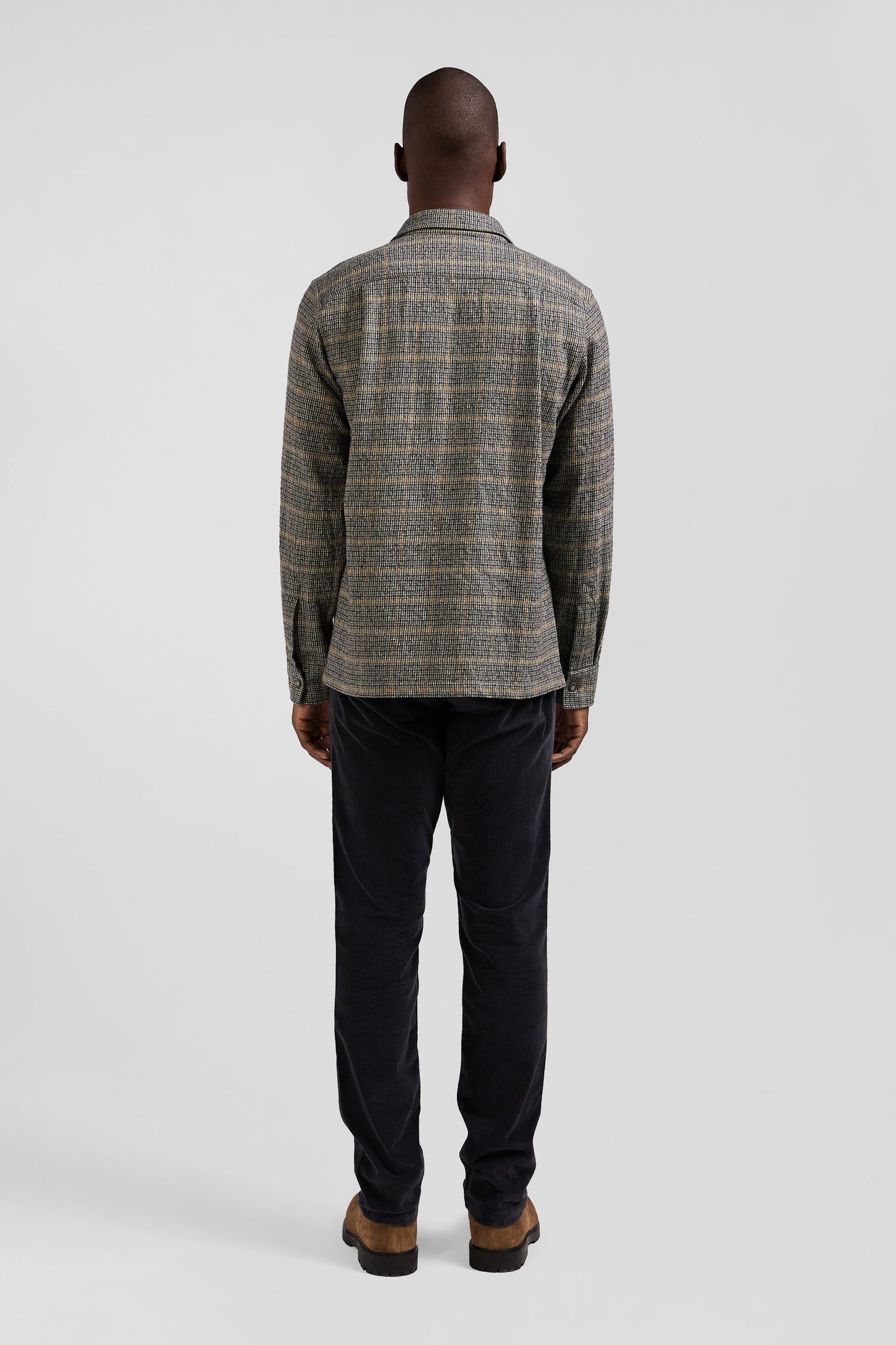 Regular grey checked wool and cotton overshirt