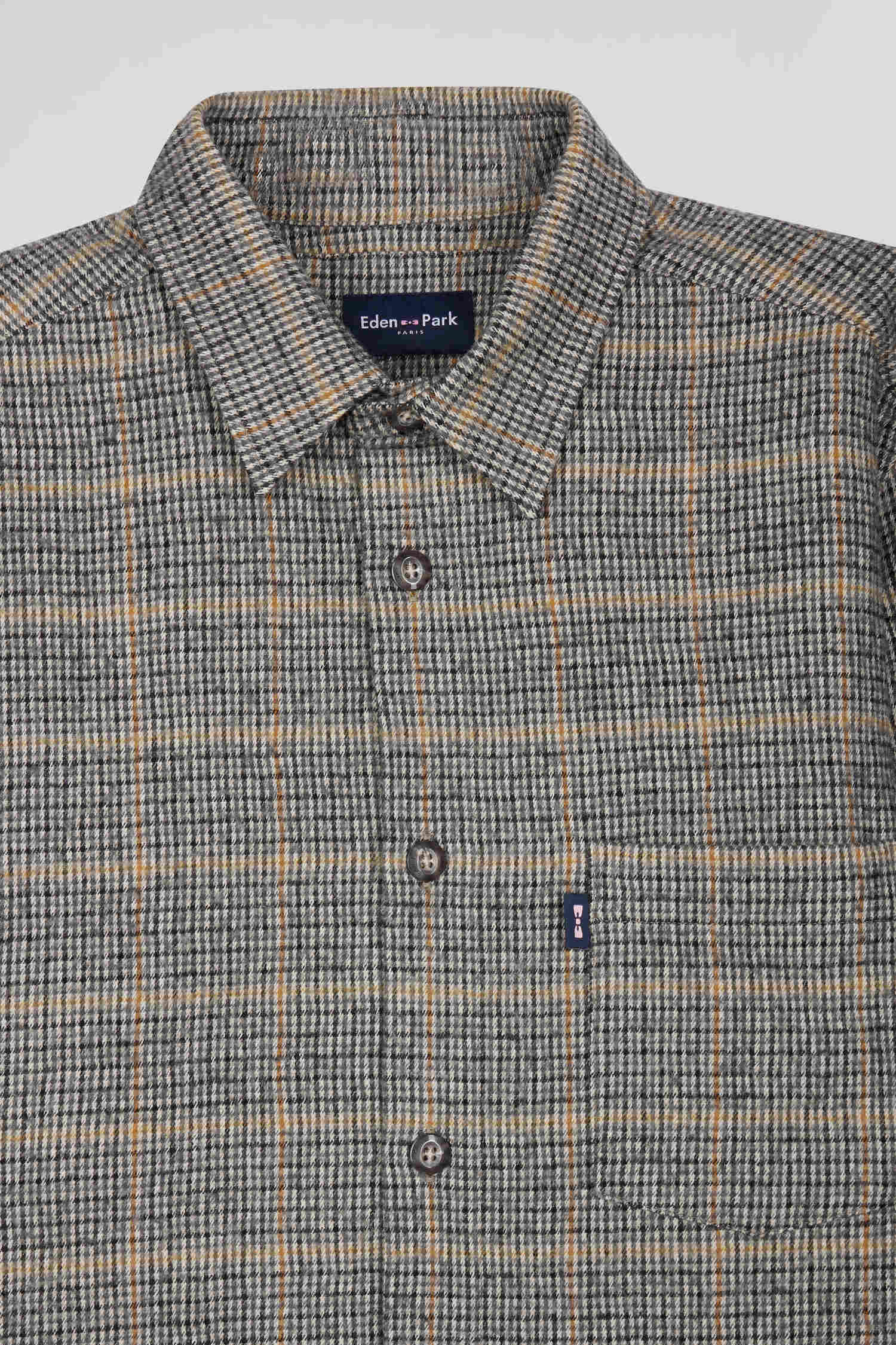 Regular grey checked wool and cotton overshirt