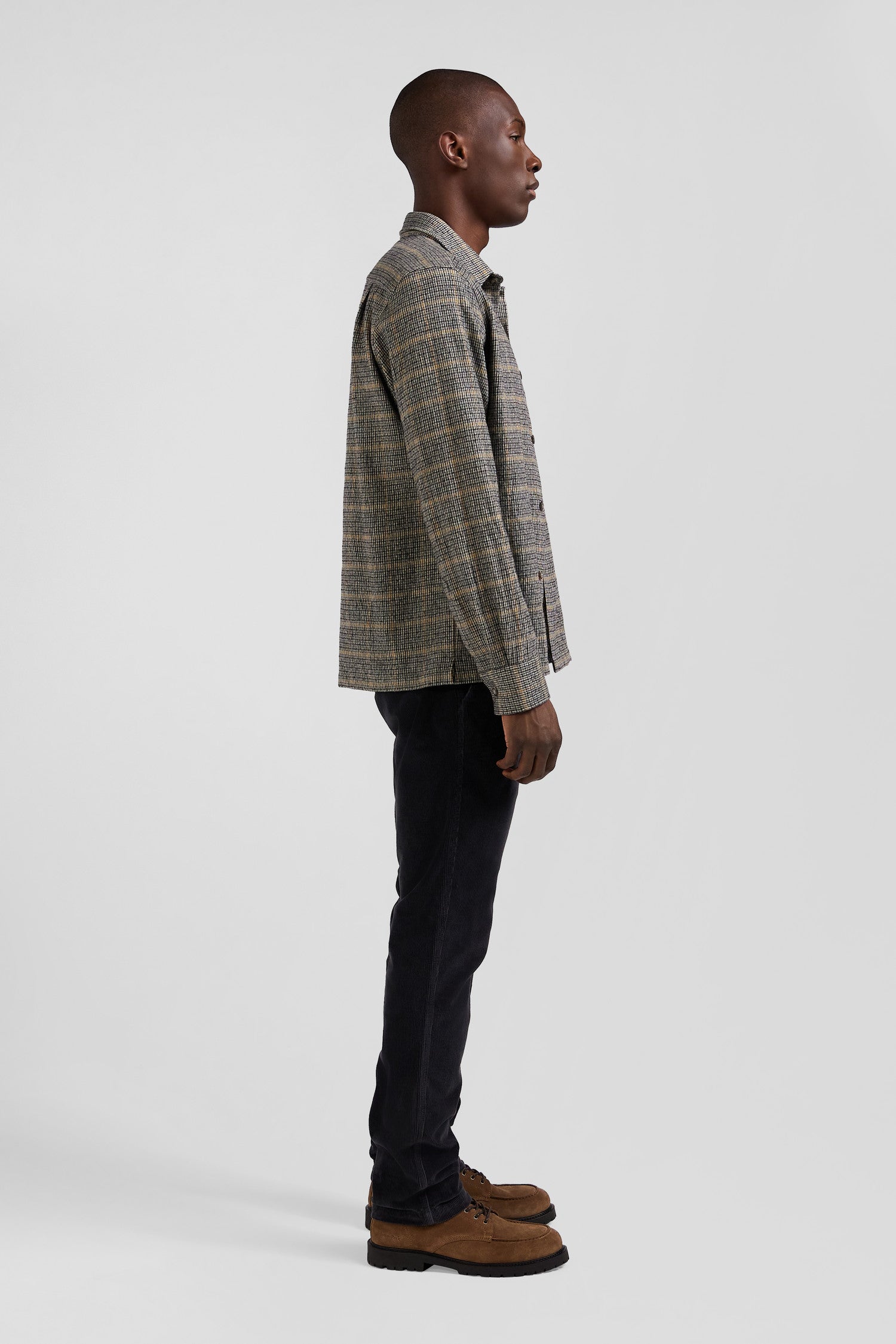 Regular grey checked wool and cotton overshirt