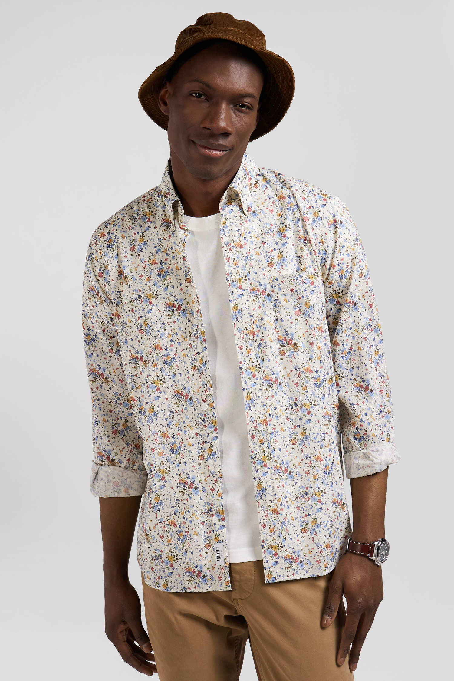 Chemise en popeline de coton imprimé floral coupe Regular