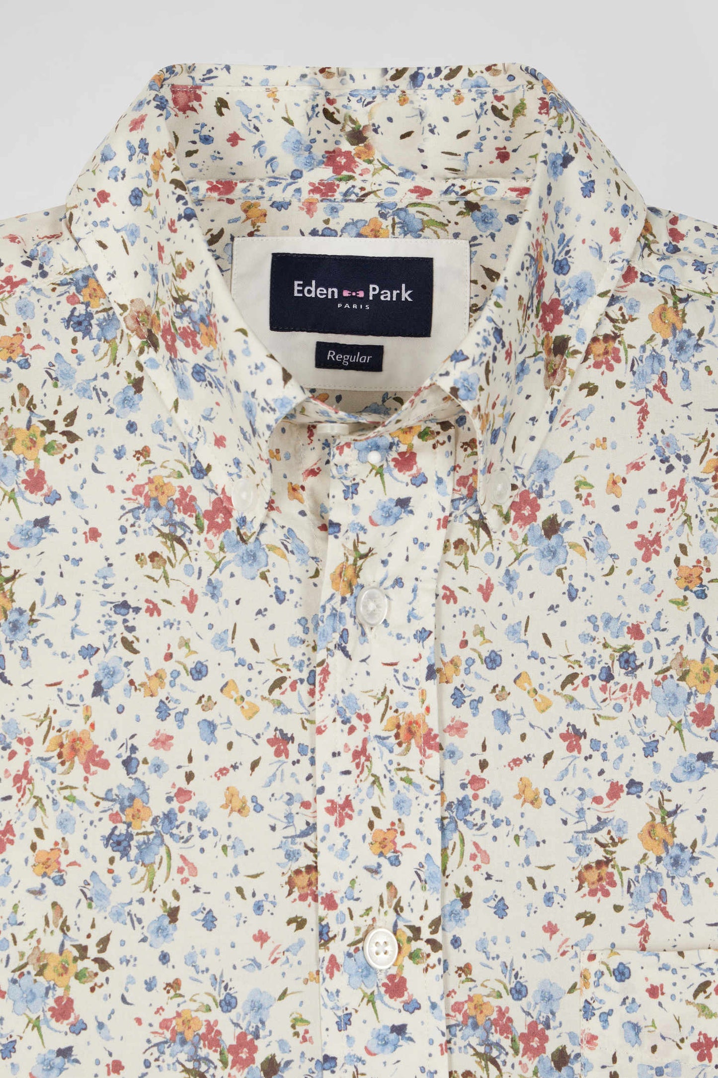 Cotton poplin shirt, floral print, regular fit