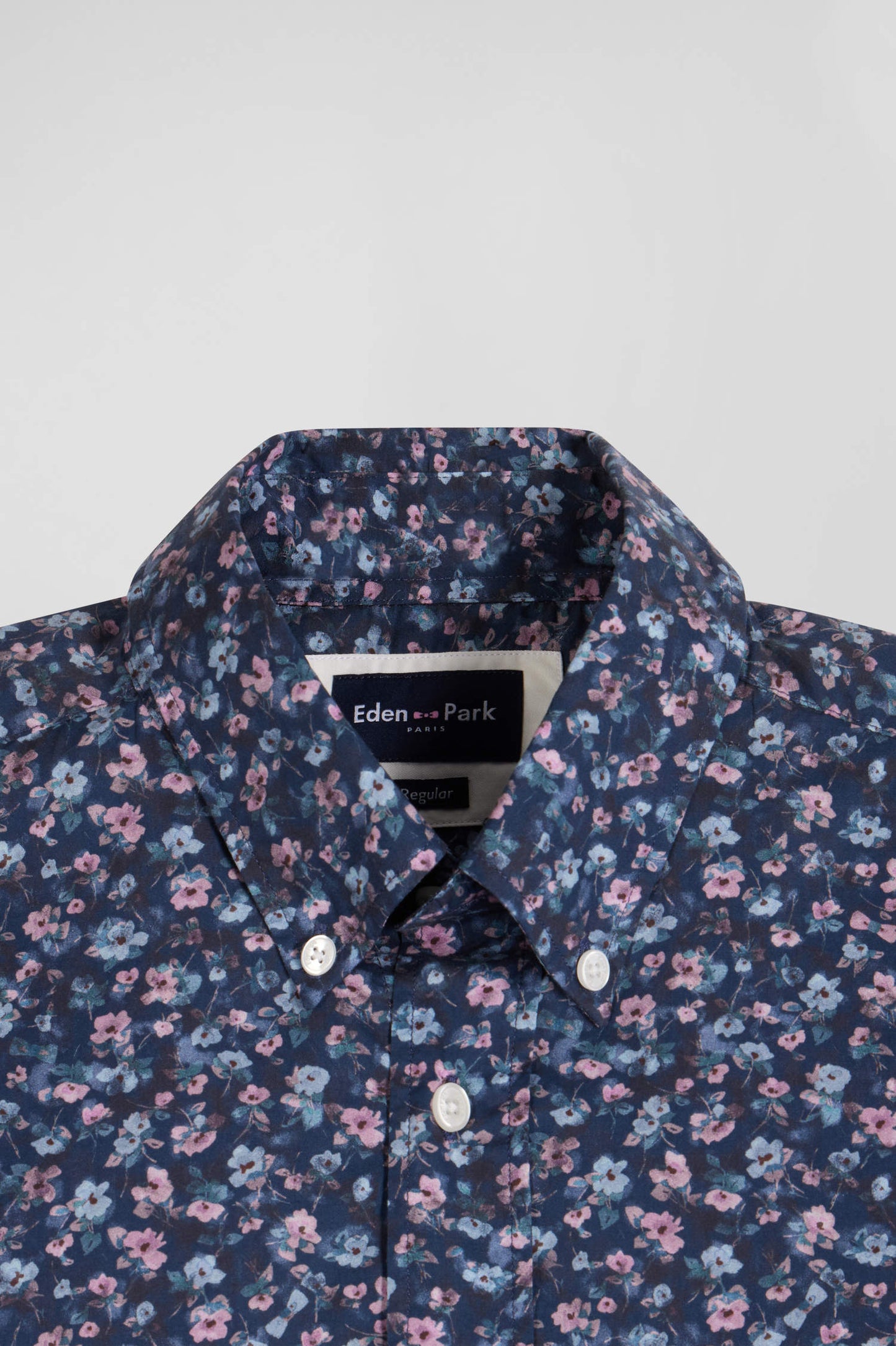 Dark blue microprint cotton shirt Regular fit