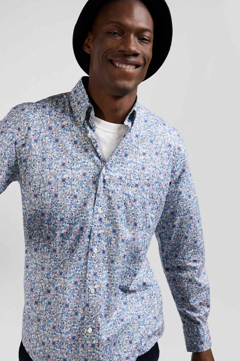 Light cotton poplin shirt with floral microprint Regular fit - Image 3