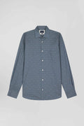 Slim navy blue microprint cotton shirt