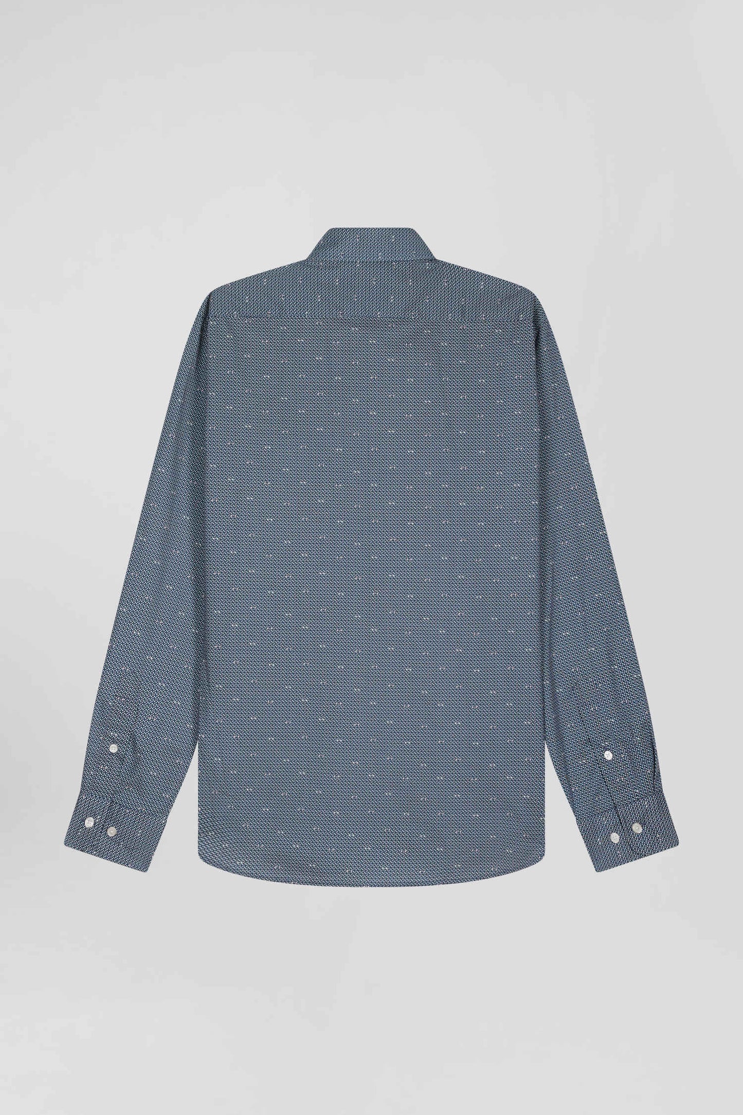 Slim navy blue microprint cotton shirt