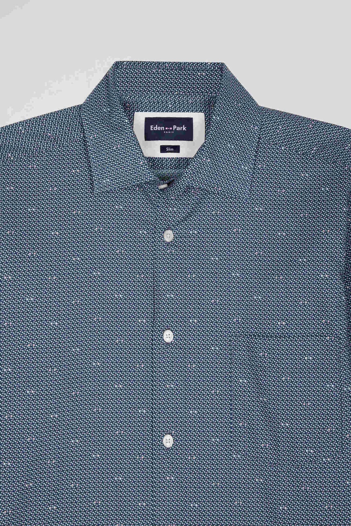 Slim navy blue microprint cotton shirt