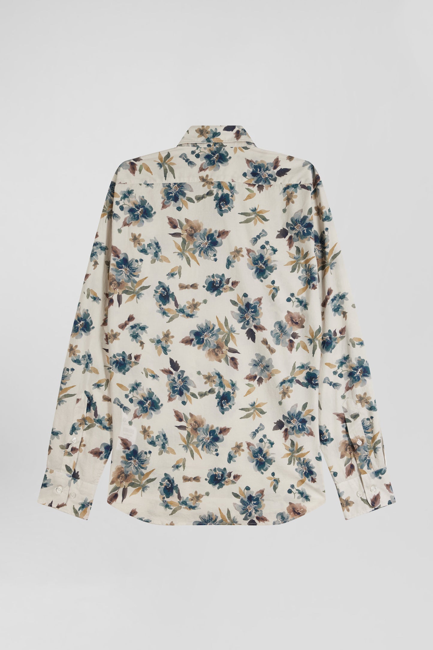 Slim beige floral print cotton shirt