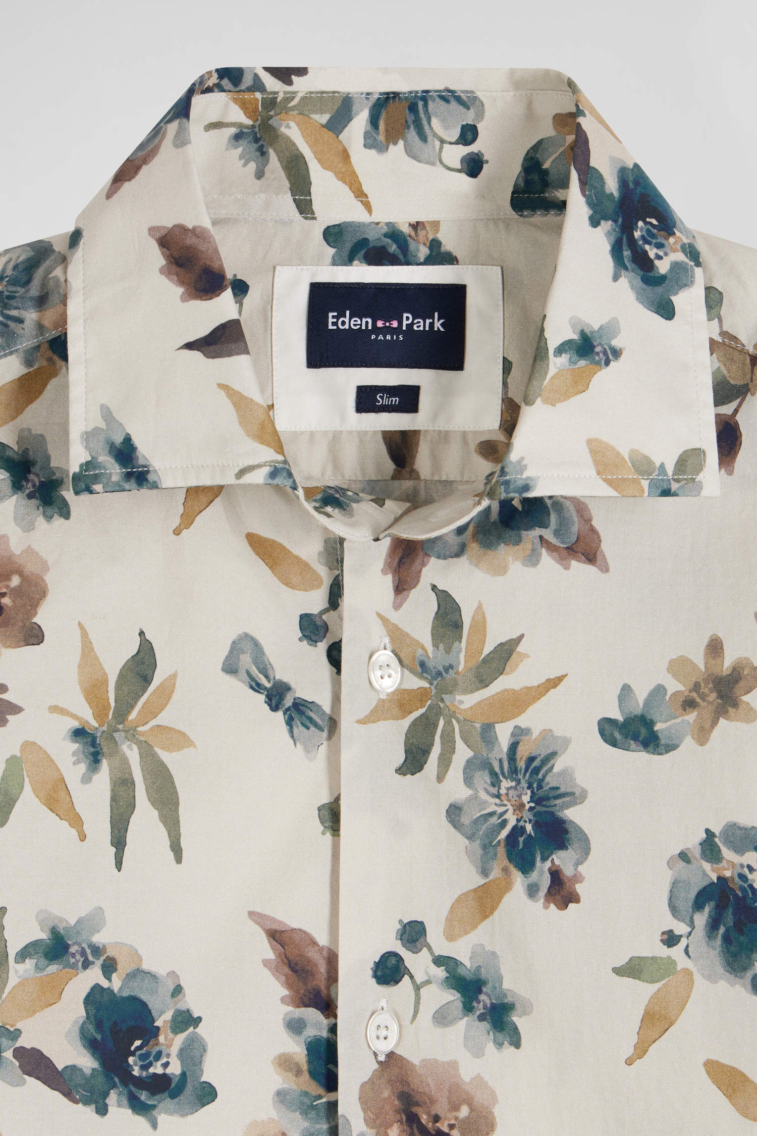 Chemise en coton à imprimé floral beige coupe Slim