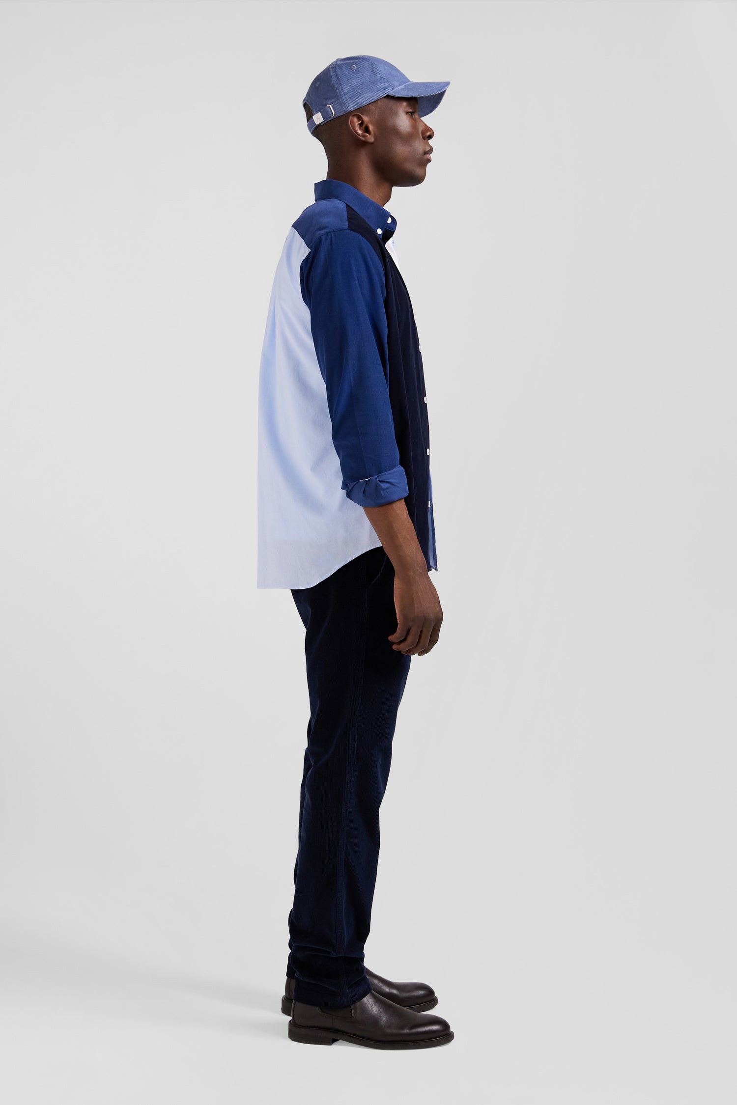 Regular navy blue tricolour cotton shirt