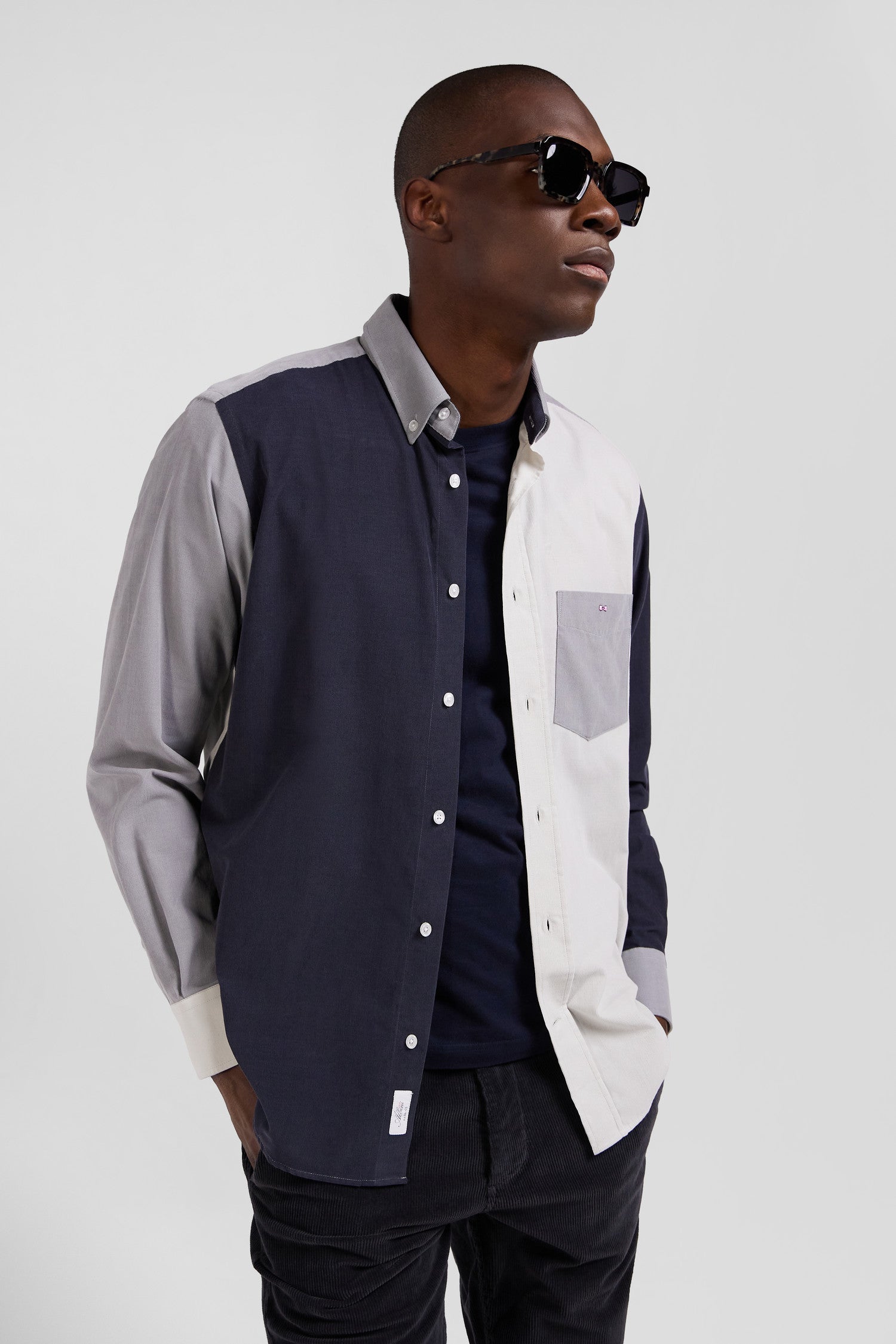 Regular grey tricolour cotton shirt