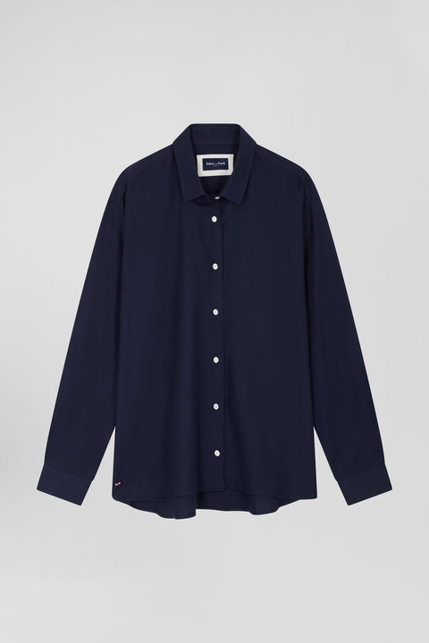 Oversize indigo cotton and cashmere shirt - Image 2