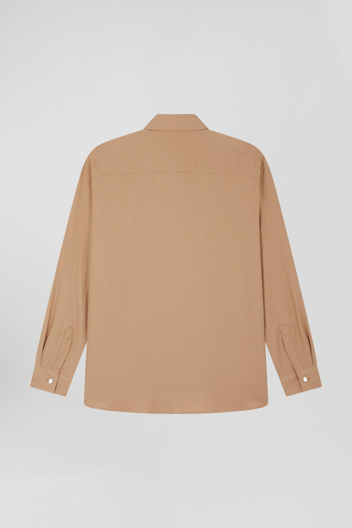 Chemise en coton et cachemire camel coupe Oversized