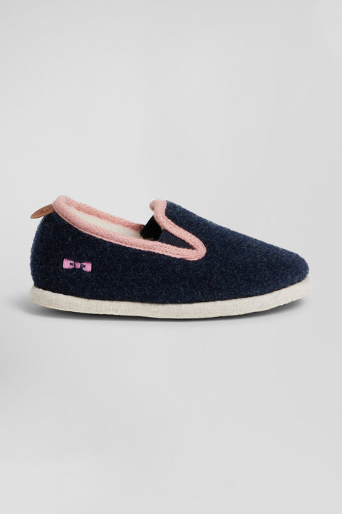 Kids navy blue felt and shearling slippers - Image 1