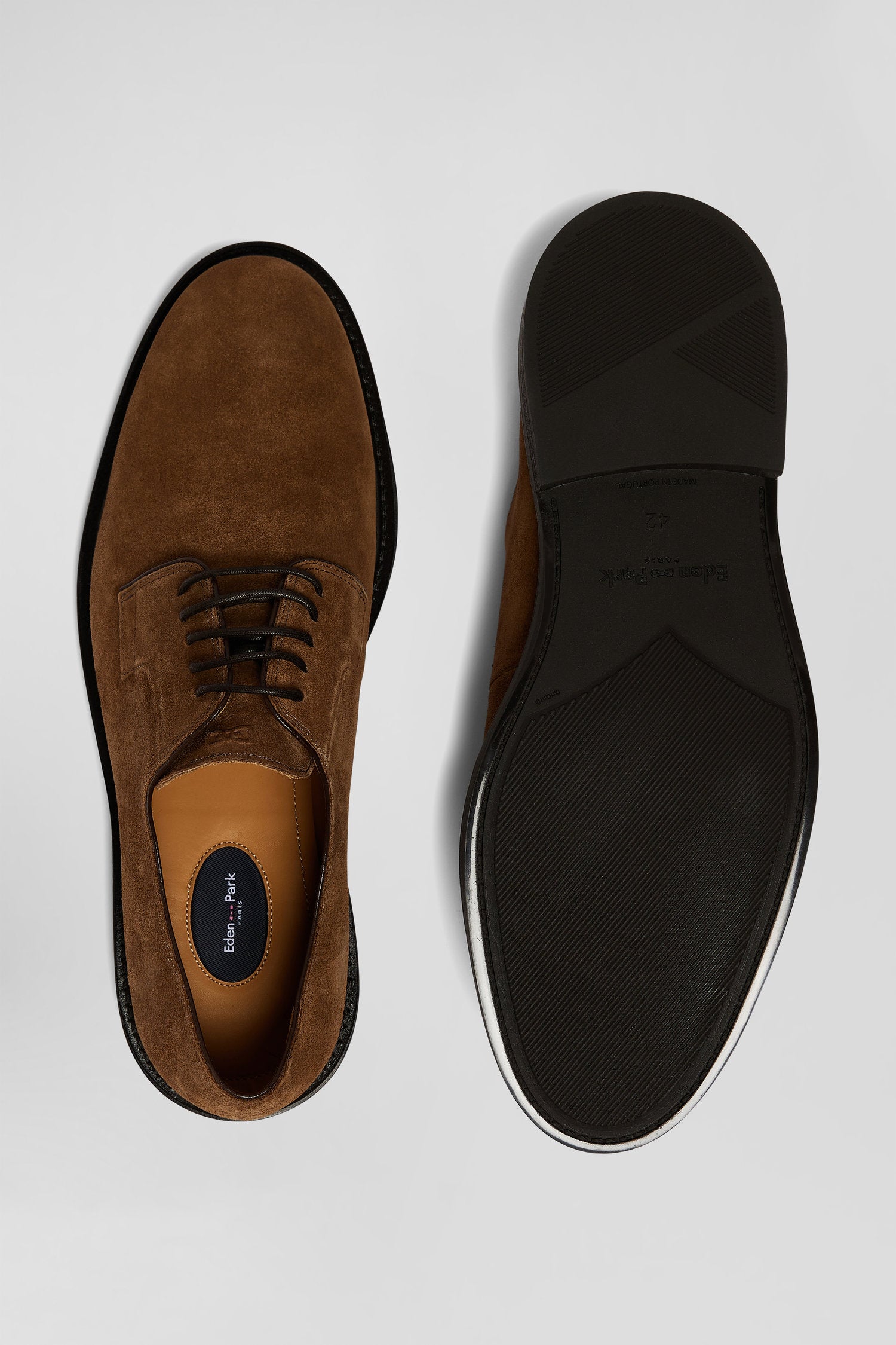 Brown suede leather lace-up Derbies