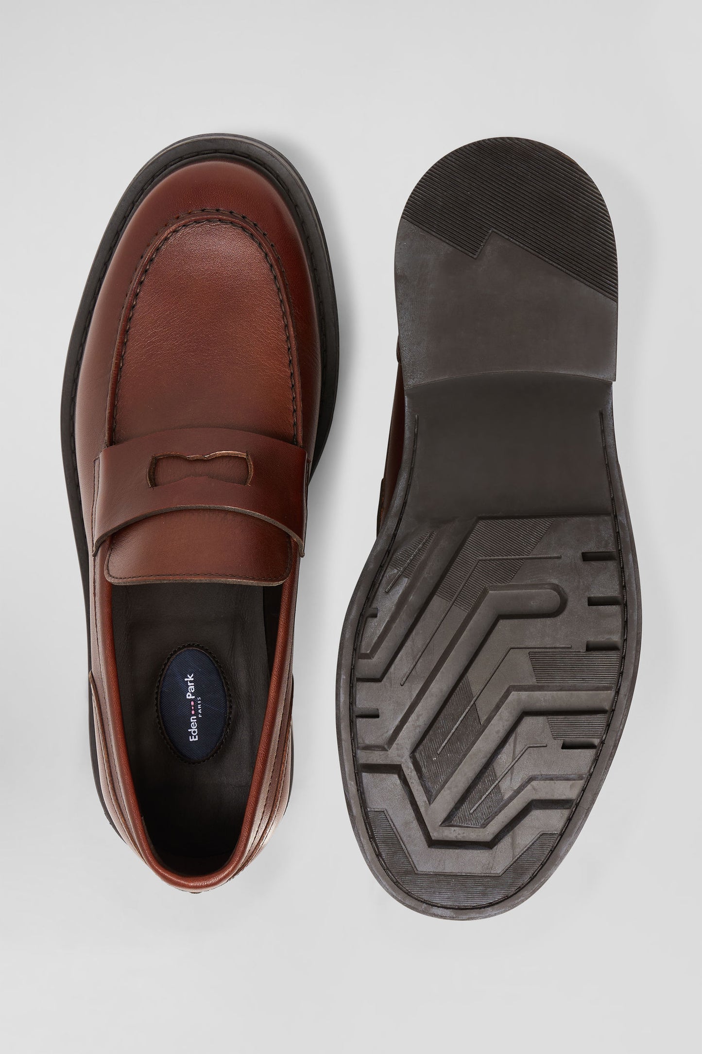 Brown polished leather loafers