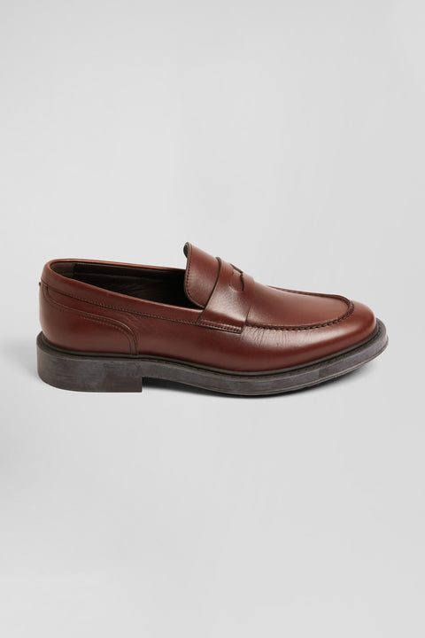 Brown polished leather loafers - Image 1