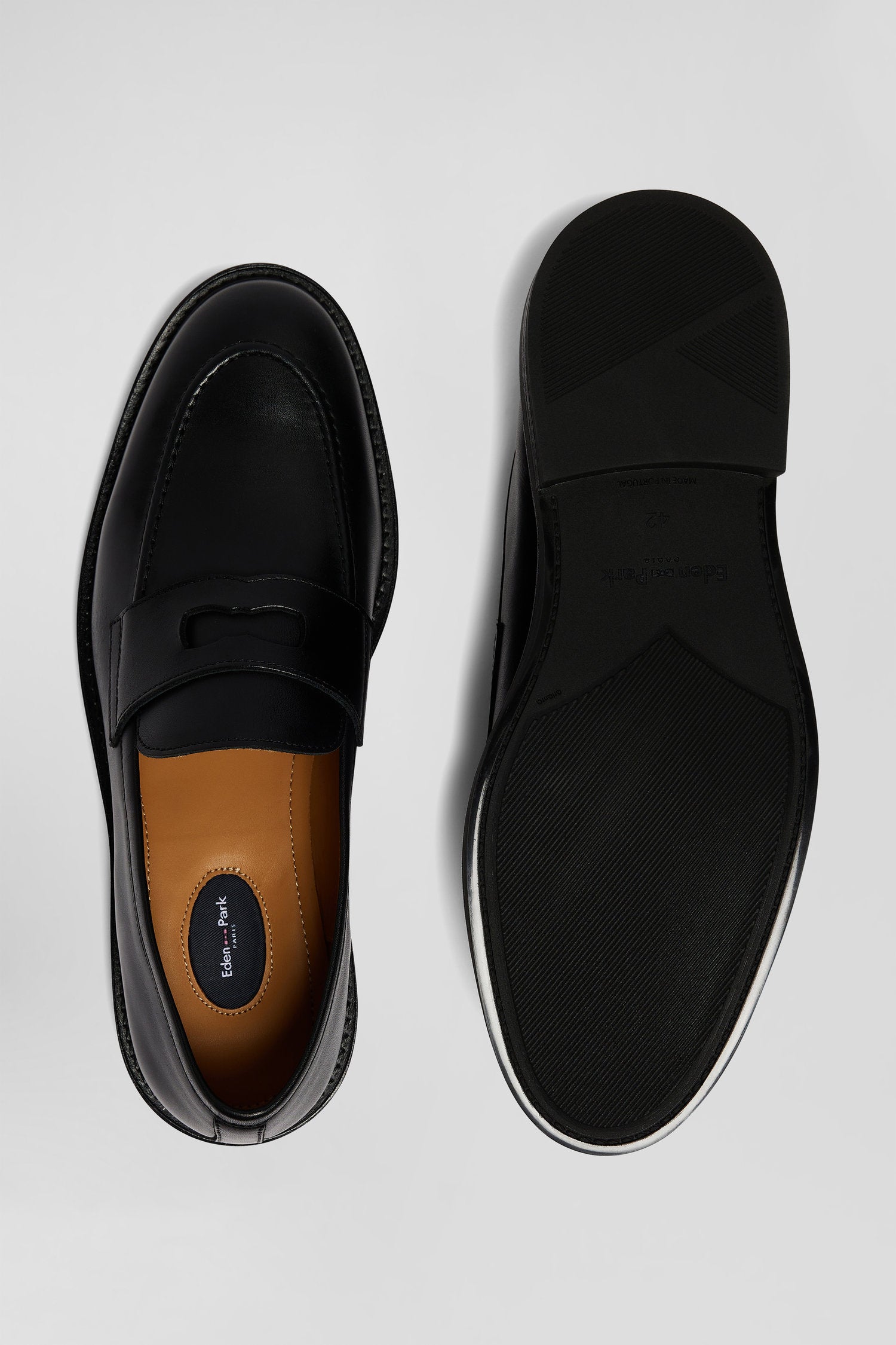 Black leather loafers