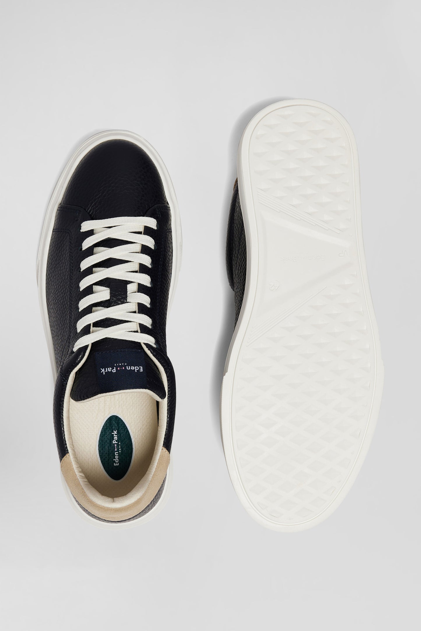 Navy low-top leather sneakers